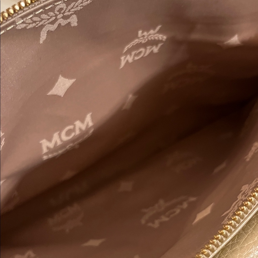 MCM Beige Leather Satchel with Gold Accents - Picture 14 of 16